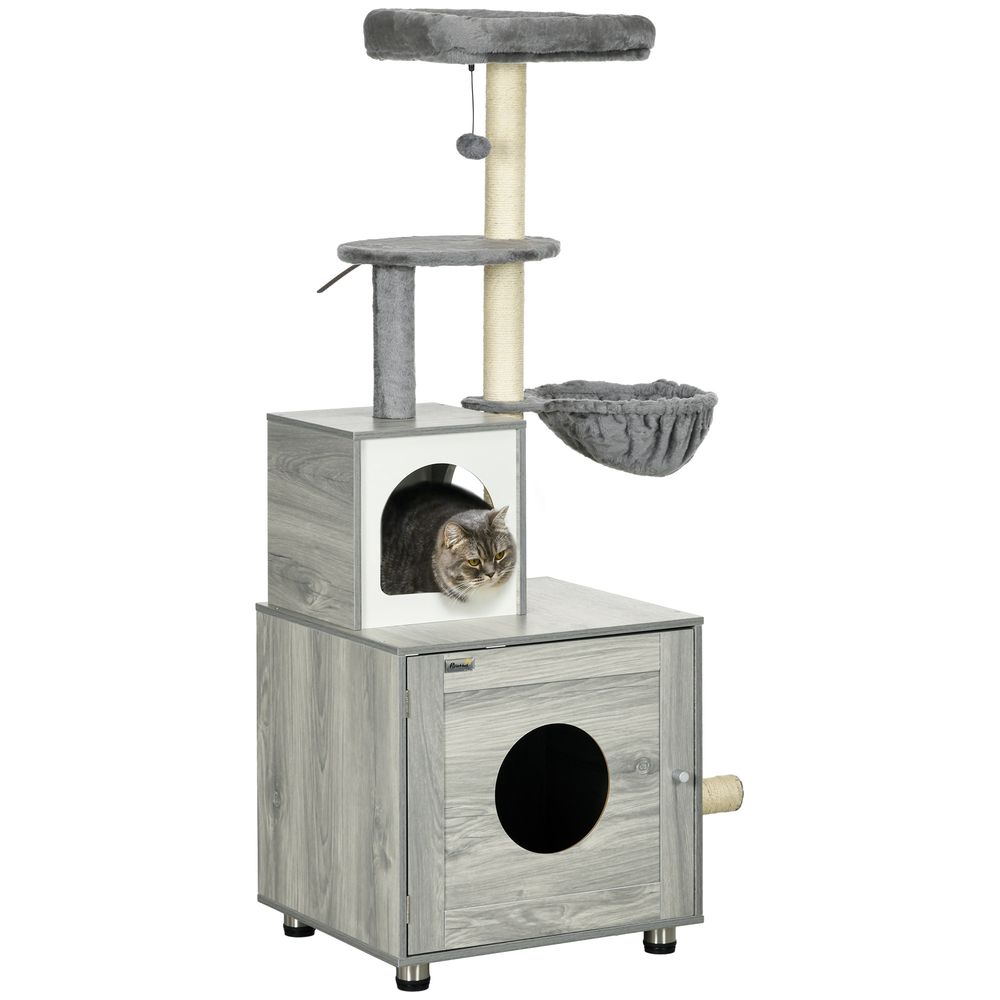 Cat Litter Box Enclosure + House + Bed + Scratching Posts + Platform