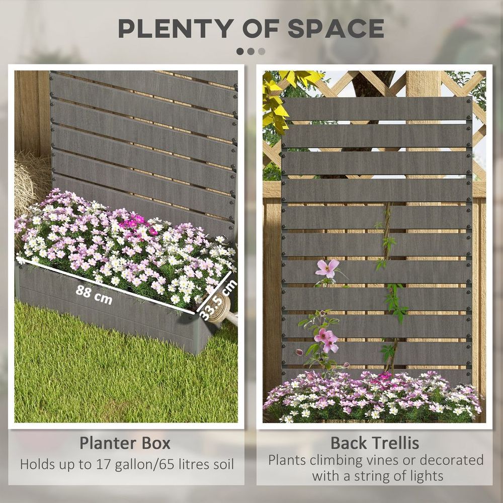 Raised Garden Bed with Trellis Standing Patio Planter Box Dark Grey