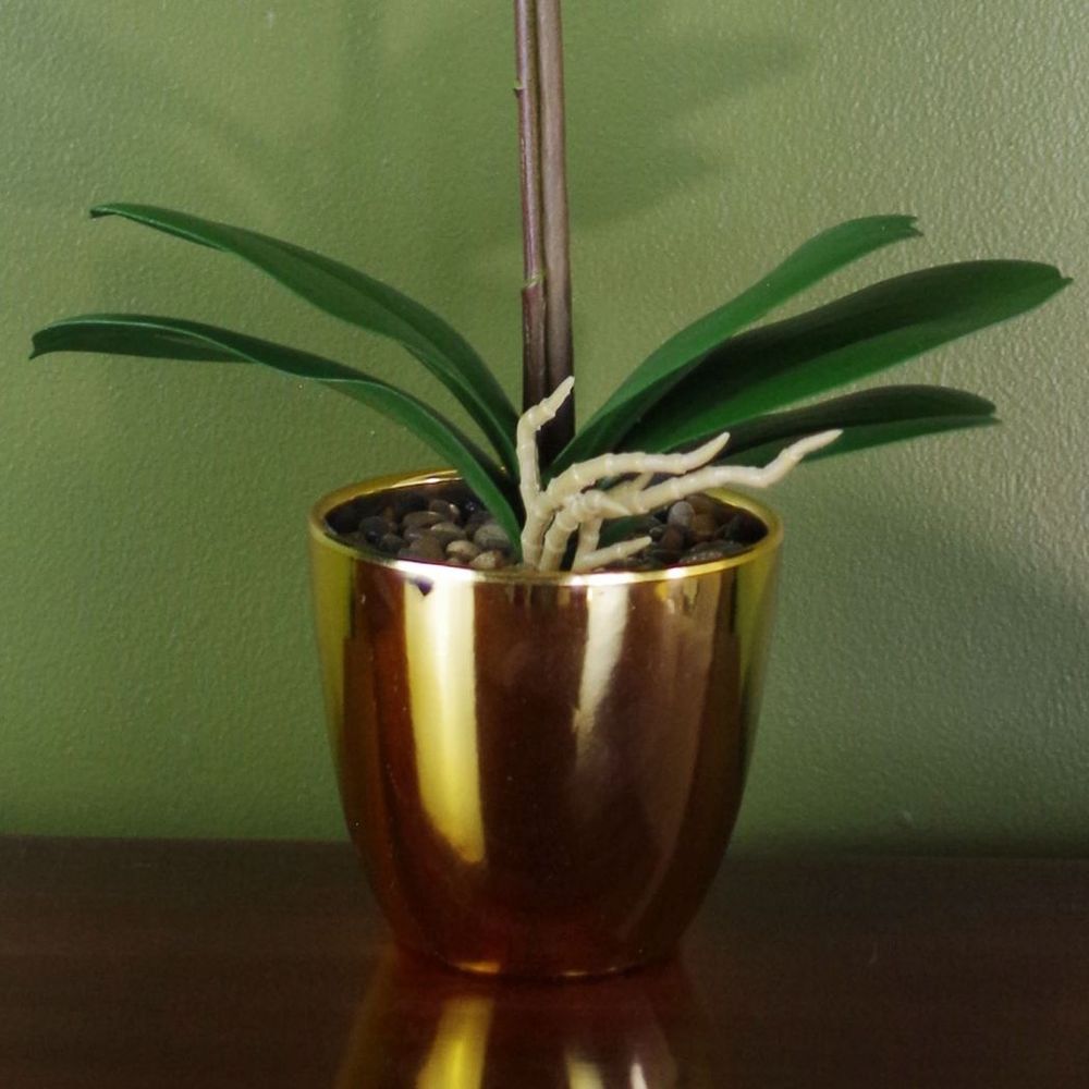 Lifelike 46cm White and Gold Artificial Orchid