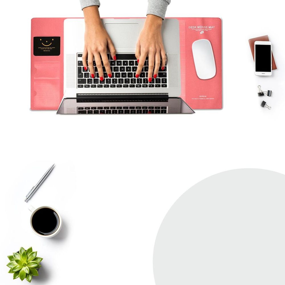 Multifunctional Pink Office Desk Mouse Mat: Eco-friendly, PVC+DS Material - Calendar, Phone Holder & More