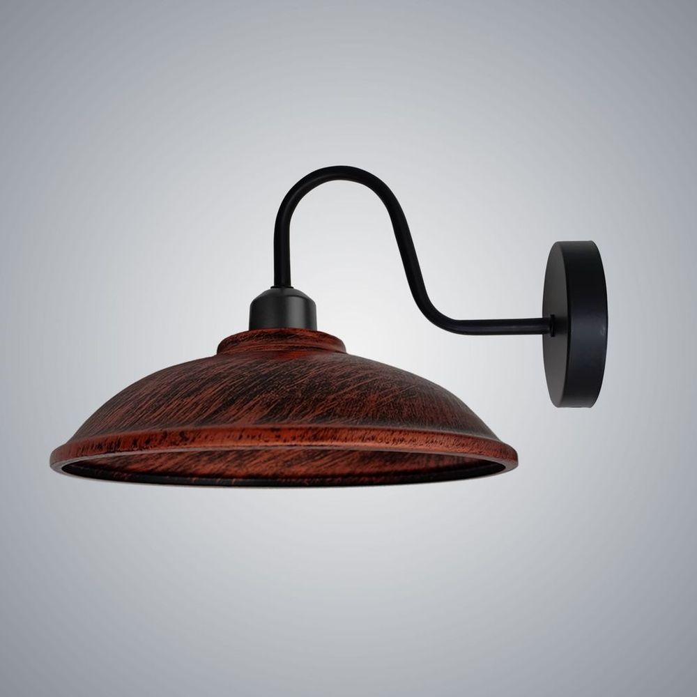 Vintage Rustic Red Wall Light Fixture, Black Wall Sconce, E27 Base Socket, Swan Neck Shape Shade, Durable