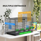 Bird Cage with Divider, 4 Wooden Perches, Slide Out Tray, Black