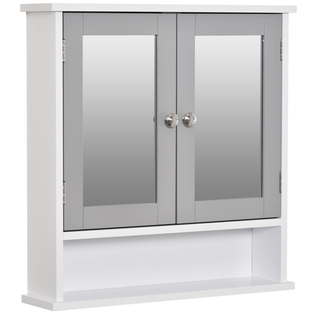 Stylish Grey Wall-Mounted Mirror Cabinet with Double Mirrored Doors - Space-Saving