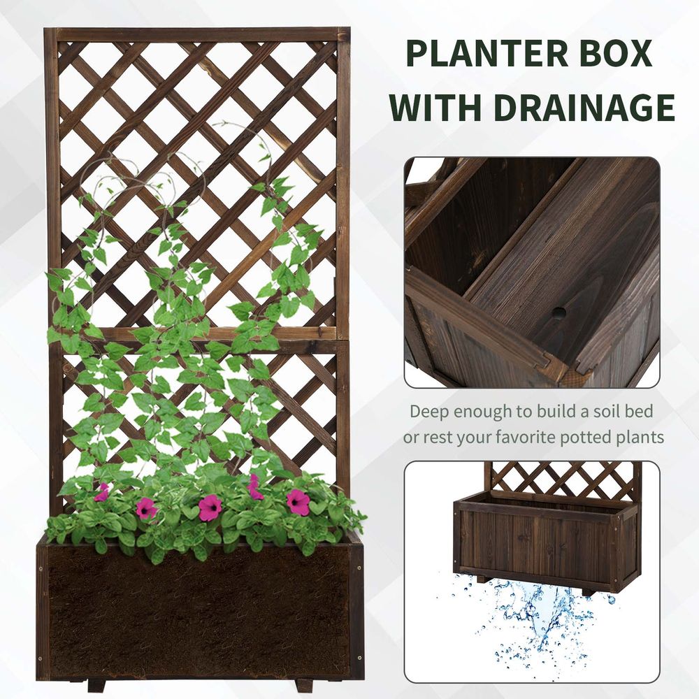 Wood Garden Planter with Trellis for Climbing Plants - Outdoor Decor and Planting Solution