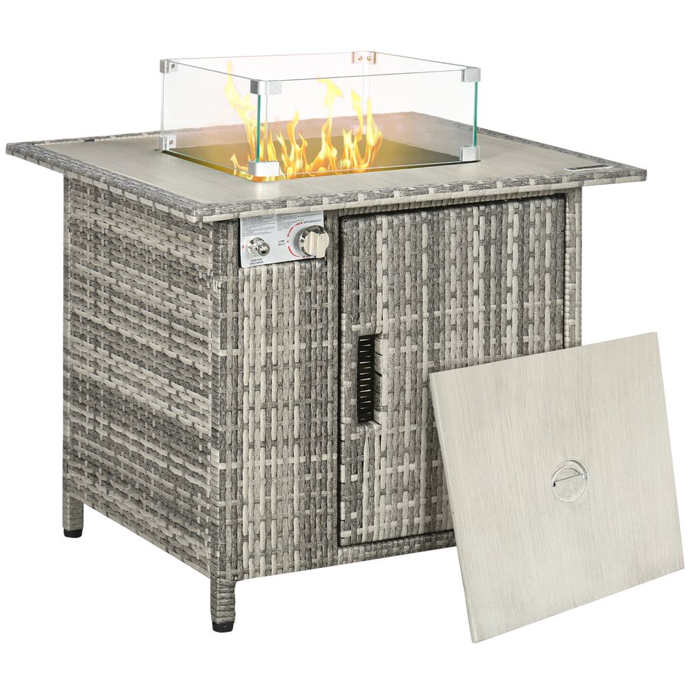Gas Fire Pit Table - Rain Cover, Windscreen & Lava Stone - 50,000 BTU