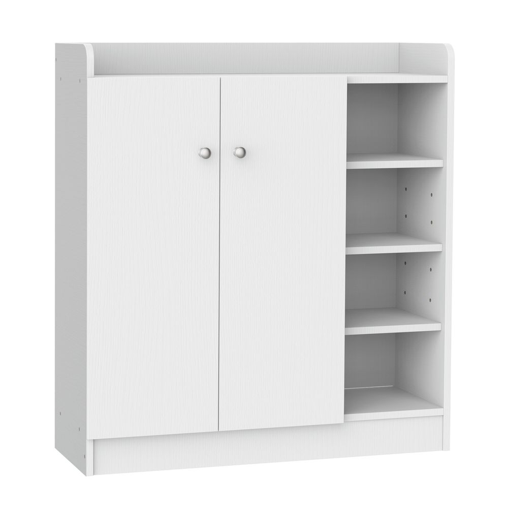 Shoe Storage Cabinet - Adjustable Shelves, Sleek White Design