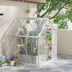 6 x 6ft Walk-In Polycarbonate Greenhouse with Foundation Window Silver