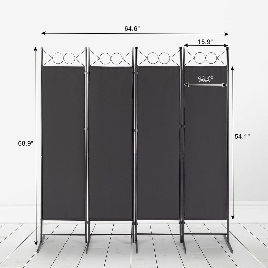 Steel Frame Folding Screen - Black, 4 Panels