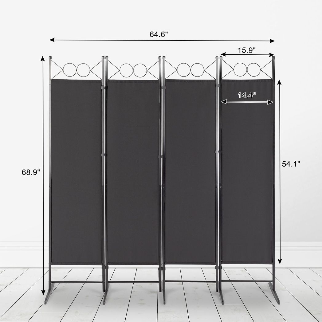 Steel Frame Folding Screen - Black, 4 Panels