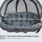 Double Hanging Egg Chair 2 Seaters Swing Hammock w/ Cushion, Grey