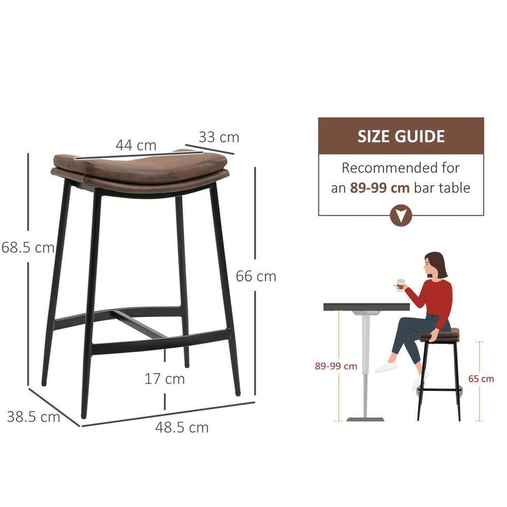 Breakfast Bar Stools Set of 2 Upholstered Barstools w/ Curved Seat Brown
