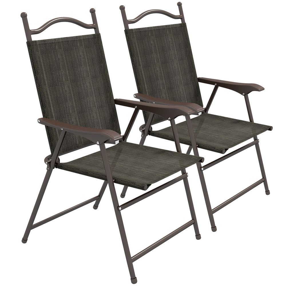 Folding Chairs - Armrests, Breathable Fabric, Dark Brown