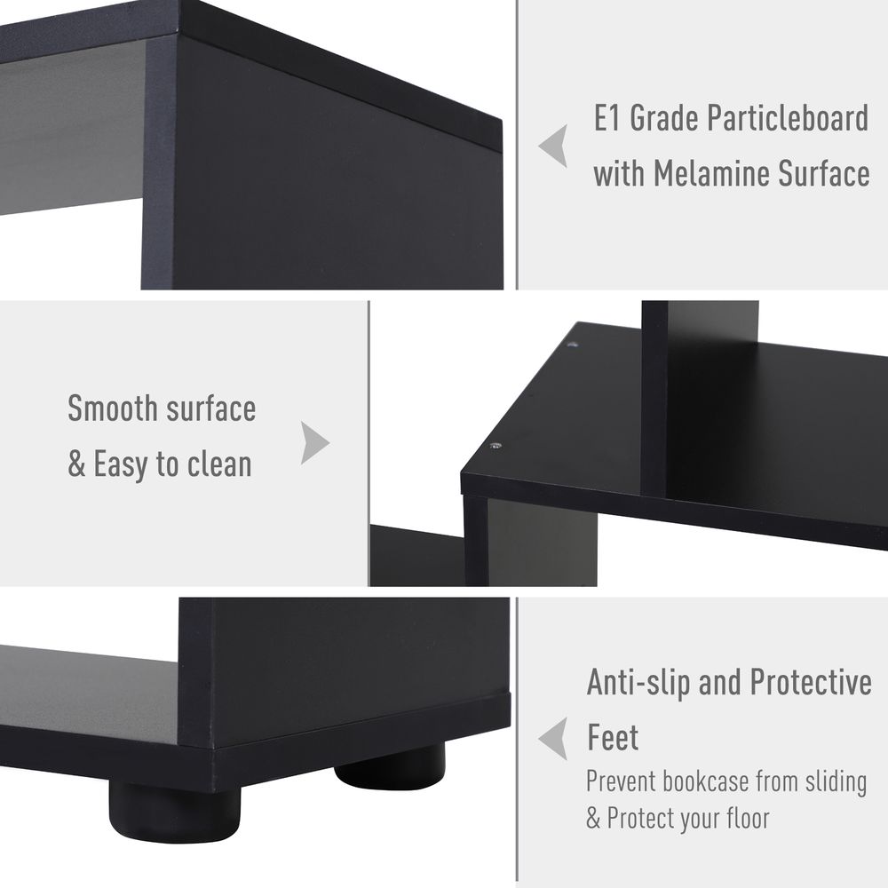 178cm 8-Shelf Bookcase Melamine Black Foot Pads - Multipurpose 8-Grid