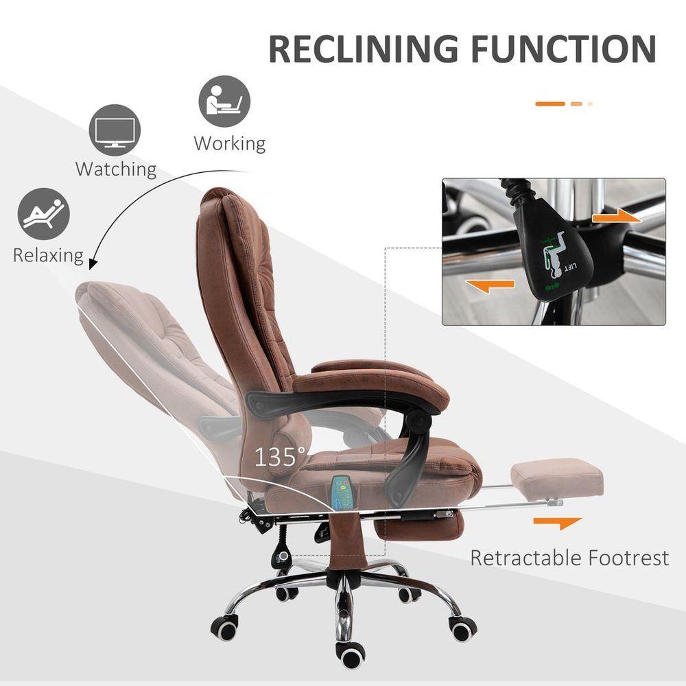 Relaxation Vintage Heated Massage Office Chair - 6 Vibration Points - Brown
