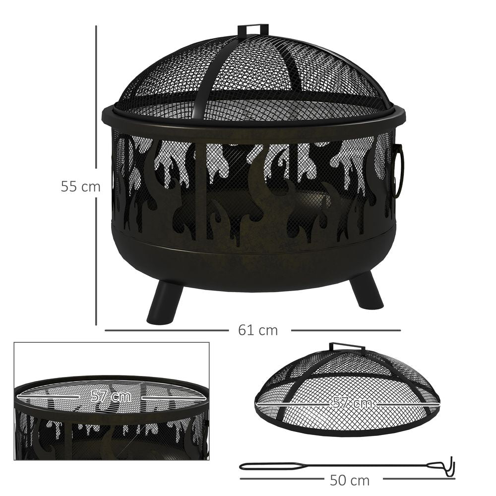 2-in-1 Outdoor Fire Pit & BBQ Cooker - 61.5cm Garden Heater