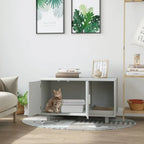 Stylish Grey Cat Box Furniture w/ Scratch, Magnetic Doors - Multipurpose Kitty Enclosure, Easy to Clean - !