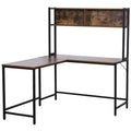 Industrial L-Shaped Desk w Shelf - Brown & Black