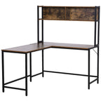 Industrial L-Shaped Desk w Shelf - Brown & Black