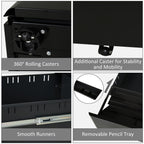 3 Draw Metal Filing Cabinet Lockable 4 Wheel Compact Under Desk Black