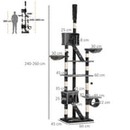 Dark Grey Cat Tree with Scratching Posts - Adjustable 240-260cm Height