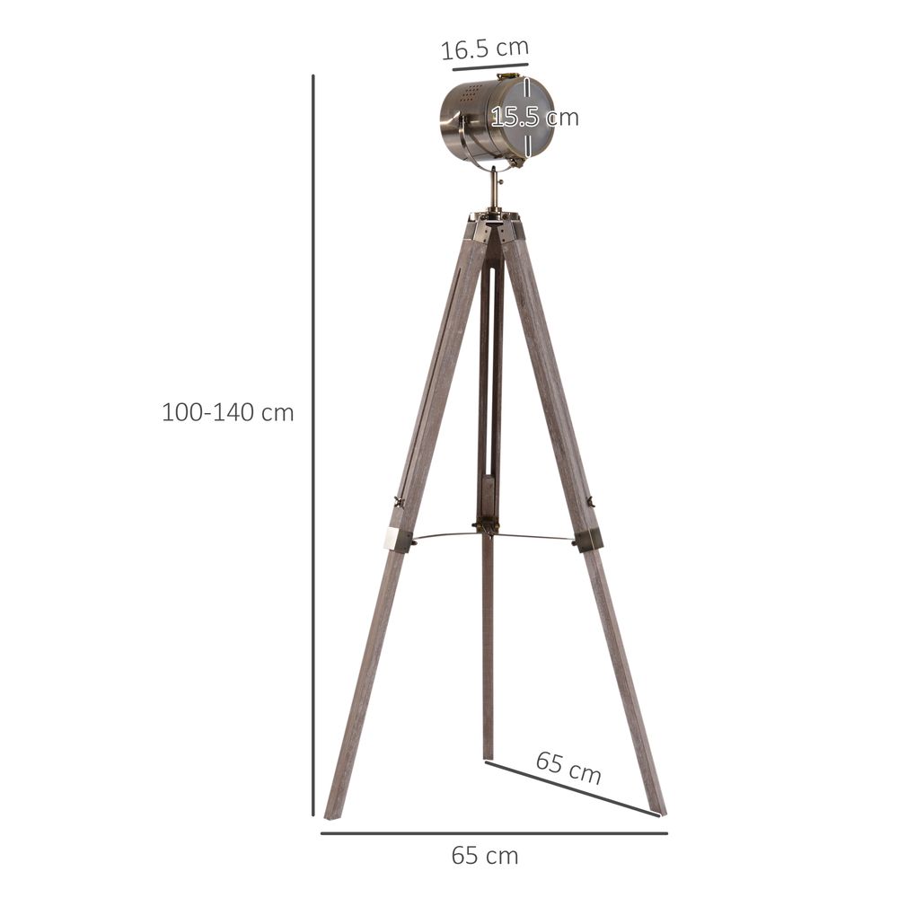 65L Wood/Bronze Tripod Floor Lamp - Adjustable Height & Shade - Stylish Home Decor