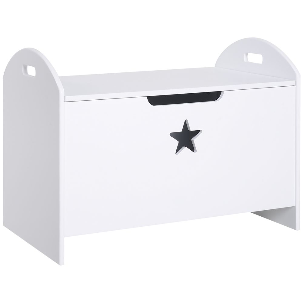 Kids Wooden Toy Box Organizer Children's Toy Storage with Lid Safety Hinge Side Handle Playroom Furniture White