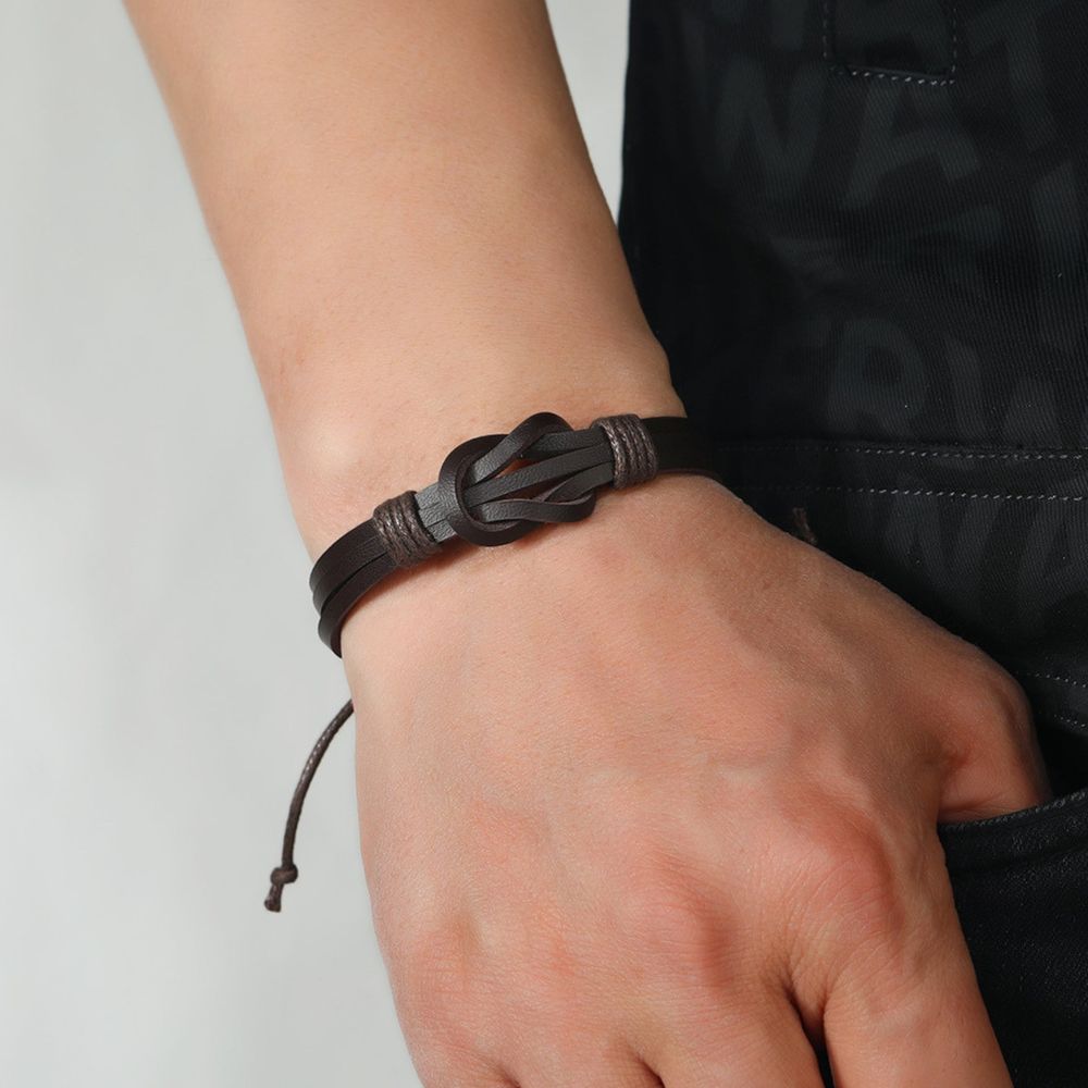 Black Leather Retro Knot Bracelet - Ideal Birthday or Christmas Gift