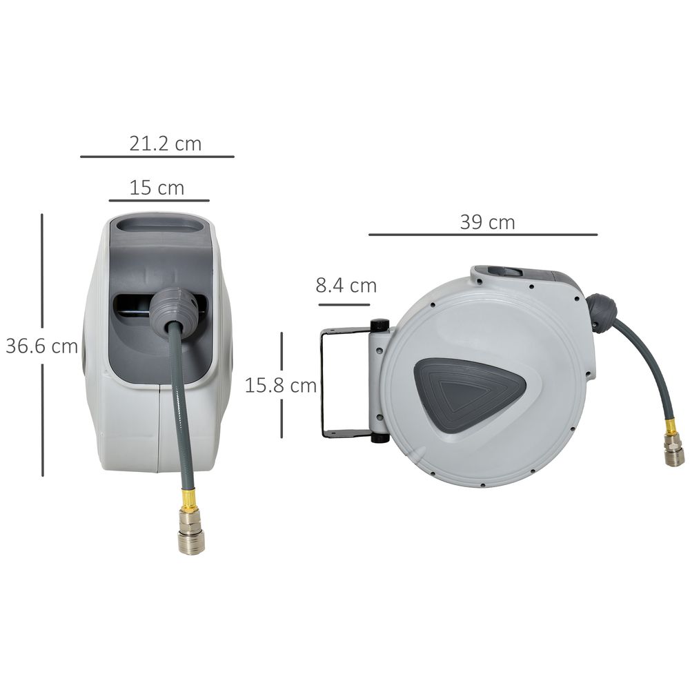 Retractable Air Hose Reel 15m+140cm (Hose Diameter 3/8" 9.5mm), Hose Connector 1/4" BSP, Wall Mount Auto Rewind Hose-Reel
