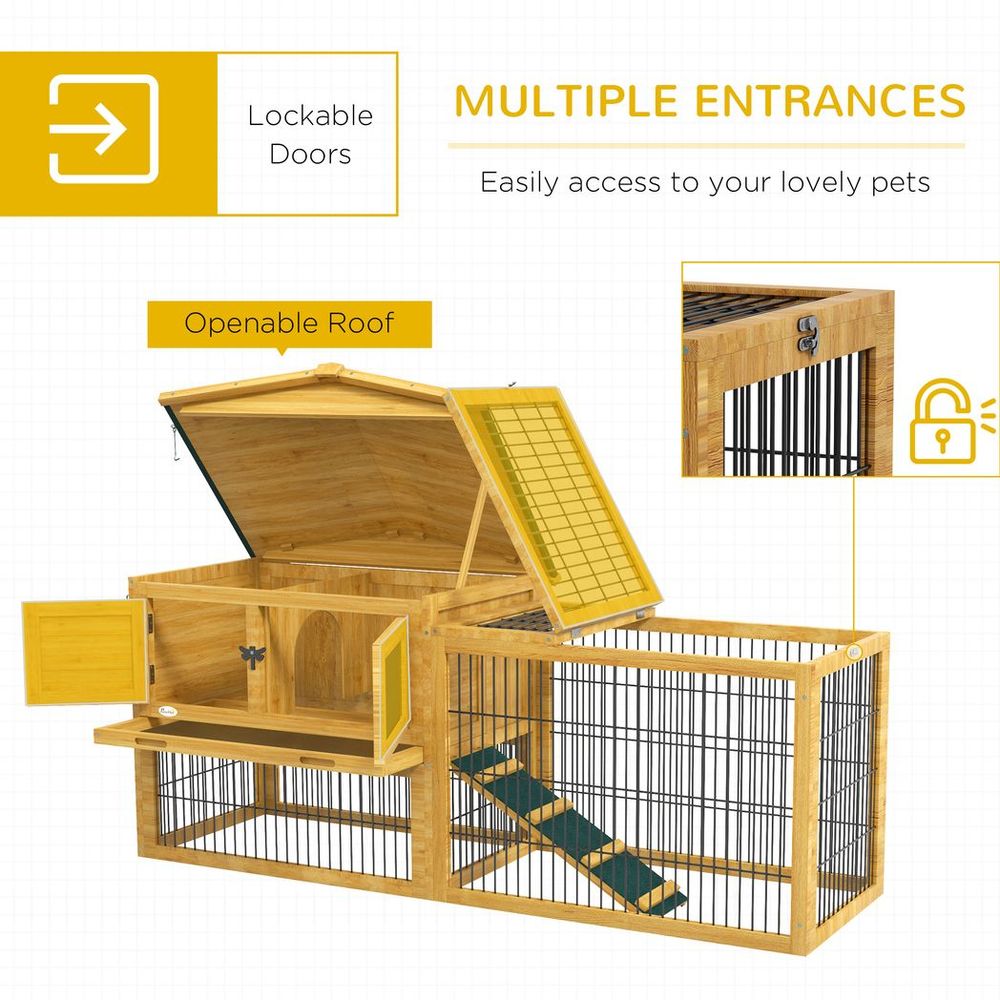 Rabbit Hutch Pet House Outdoor Run Design w/ Water-Resistant Paint Ramp
