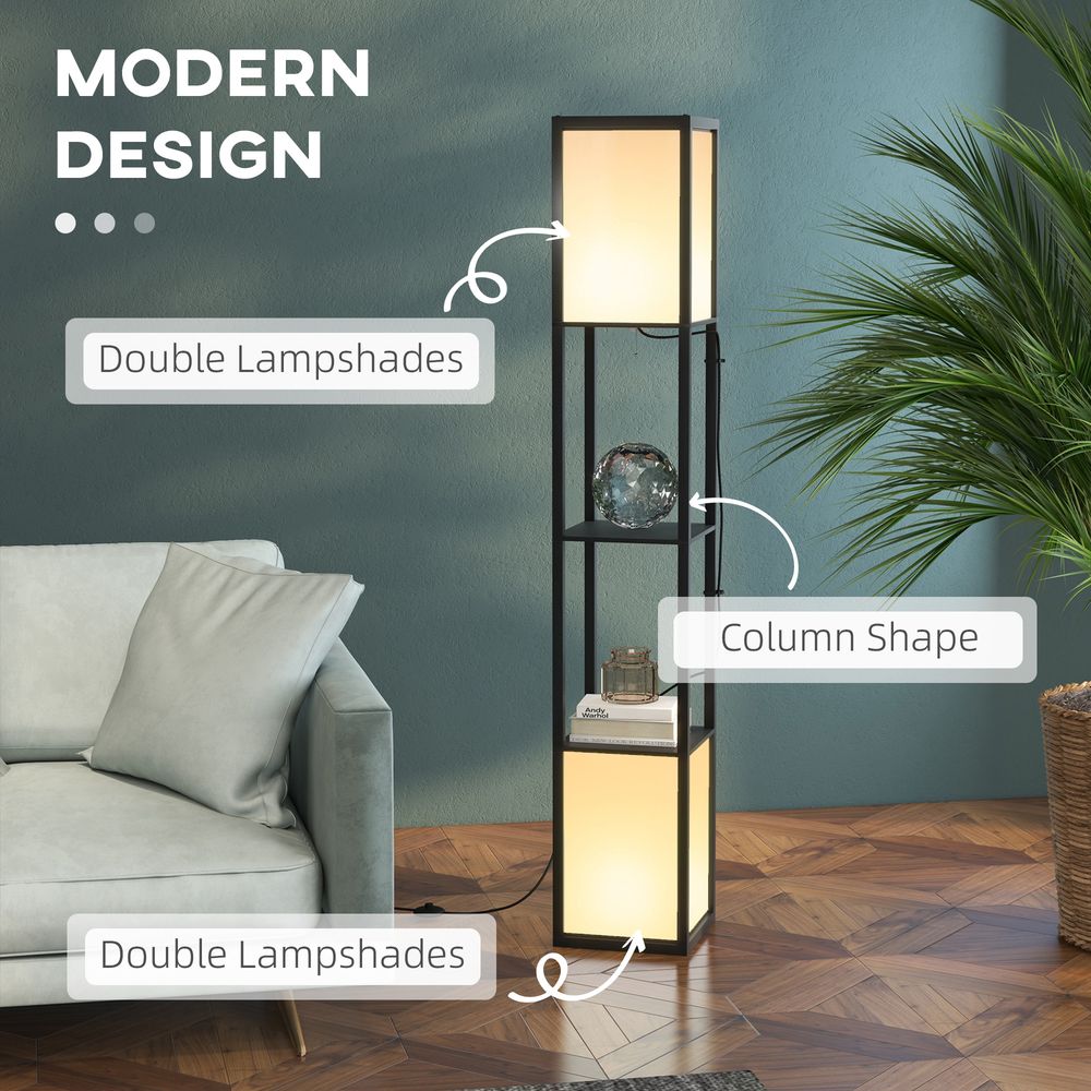Shelf Floor Lamp with Dual Light, for Living Room, Bedroom, Black