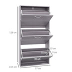 Slim Shoe Storage Cabinet with 3 Flip Drawers for 12 Pair of Shoes