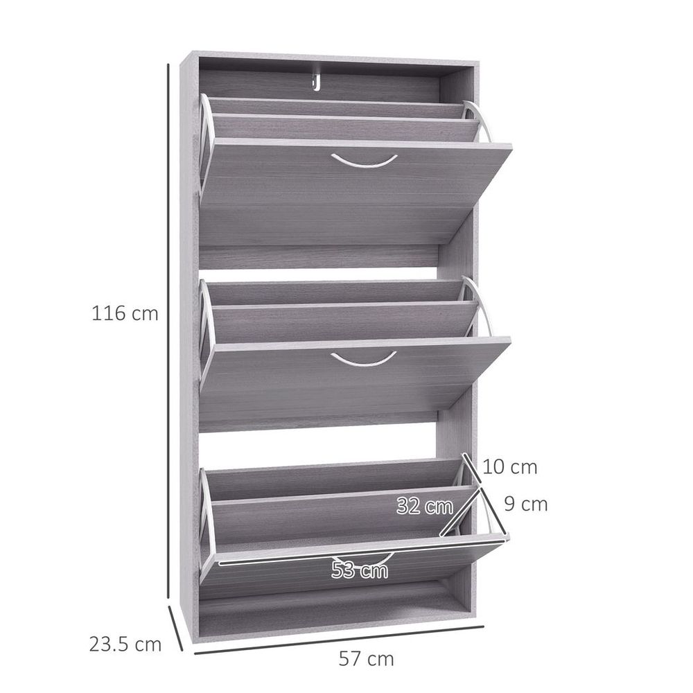 Slim Shoe Storage Cabinet with 3 Flip Drawers for 12 Pair of Shoes
