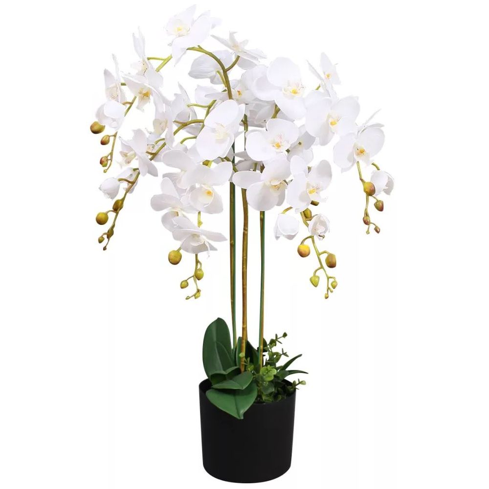 Deluxe 85cm Artificial Bush Orchid - White