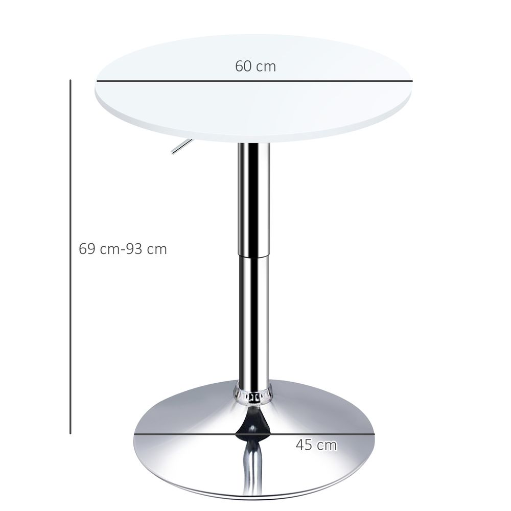 Adjustable Height Round Bar Table Swivel Top White - 60cm - Metal Frame