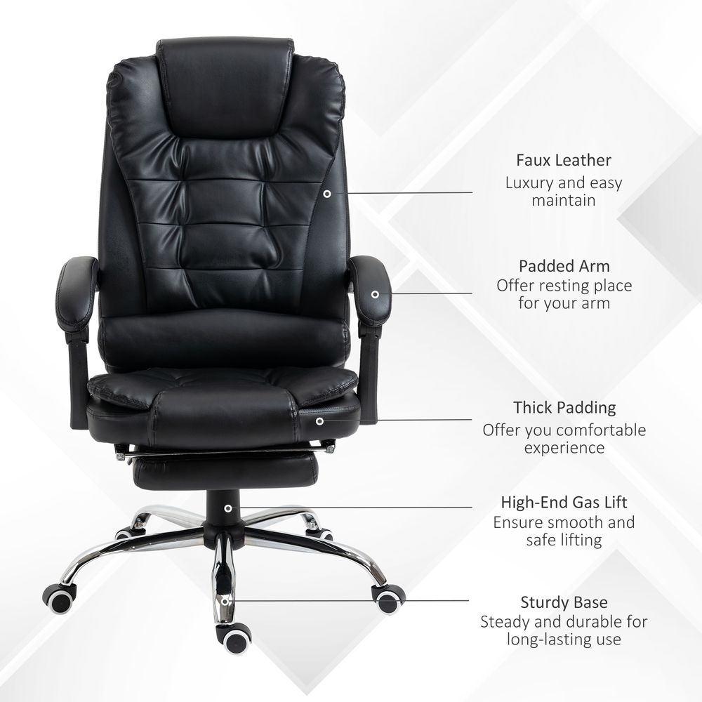 PU Leather High Back Office Chair - Ergonomic Swivel Computer Chair - Black