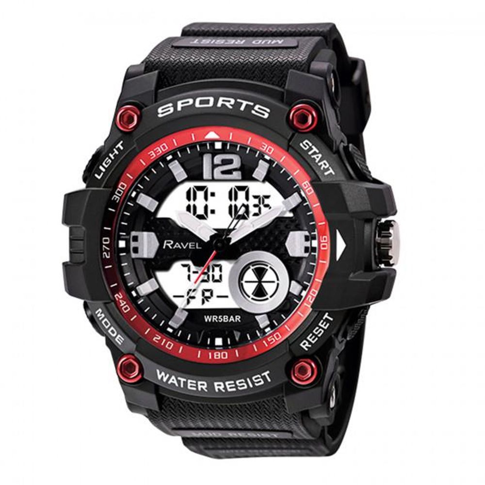 Stylish Sports Red Digital Watch with Dual Time 5ATM Water Resistance