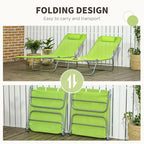 2 Piece Folding Sun Loungers with Adjustable Backrest, Pillow, Green