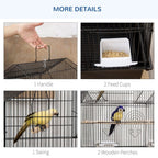 Metal Bird Cage w/ Plastic Perch & Food Container - 50.5x40x63cm - Black