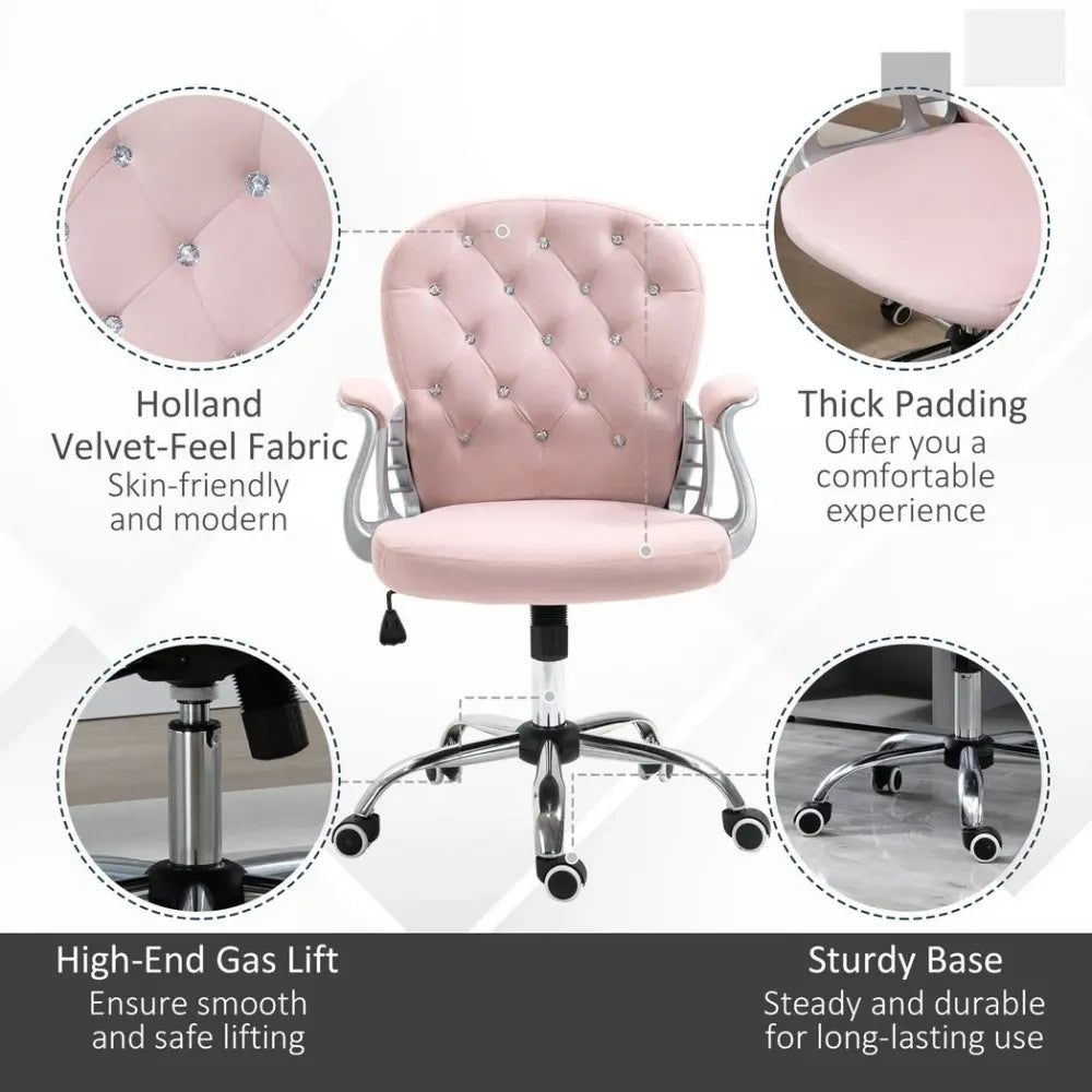 Luxury Pink Diamond Tufted Office Chair - Ergonomic, Padded, Swivel