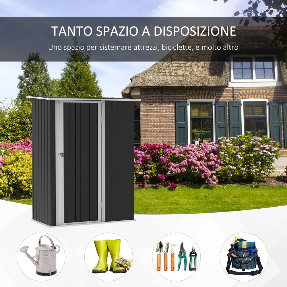 Grey Garden Storage Shed - Lockable Door - Sloped Roof - 142x84x189cm