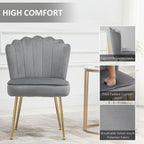 Velvet-Feel Shell Luxe Accent Chair, Glam Vanity Chair Makeup Seat, Home Bedroom Lounge with Metal Legs Comfort Padding, Grey