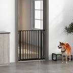 Dog Gate: Wide Stair Gate w/ Door, Pressure Fit, Black, Easy Setup - Keeps Pets Safe & Secure