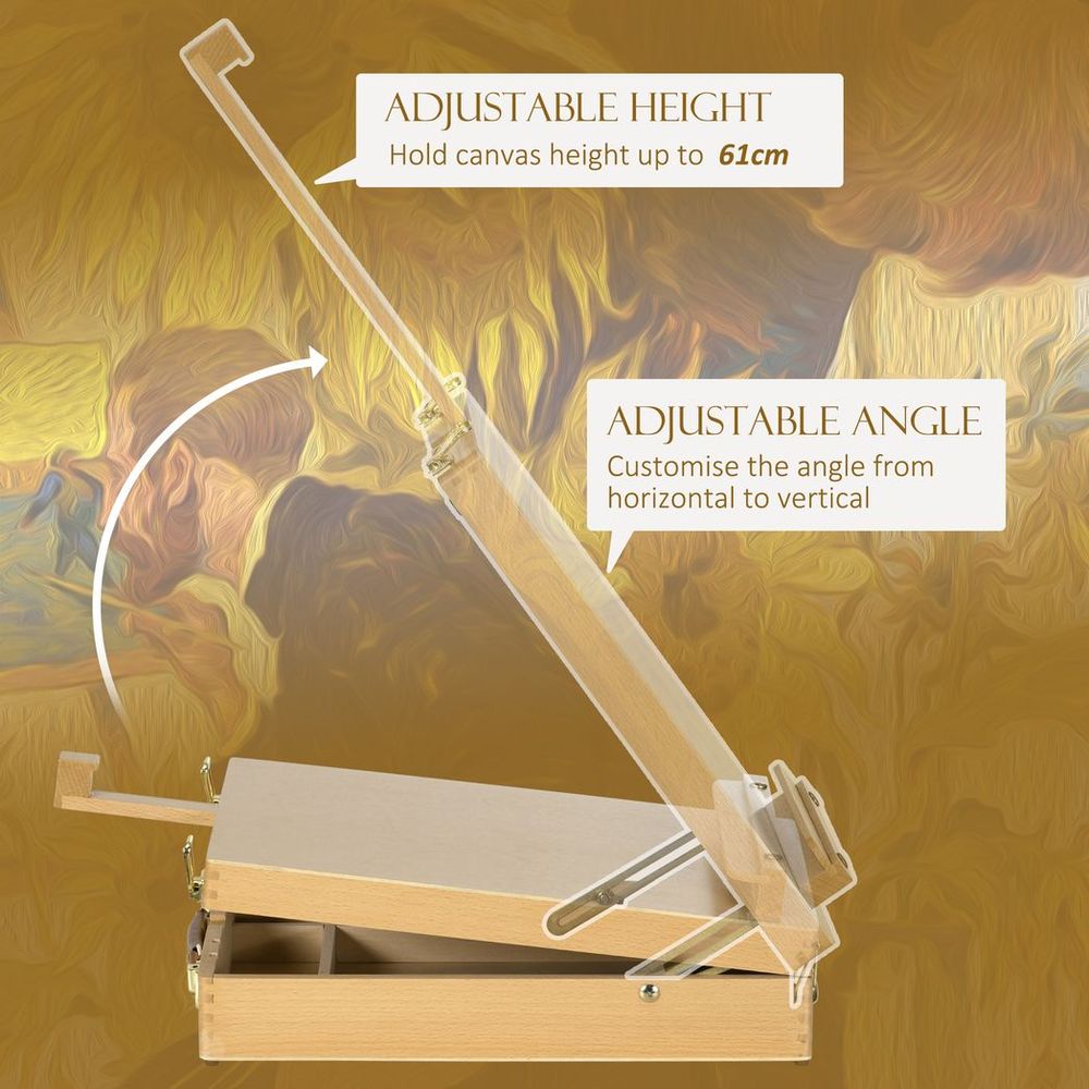 Table Easel Box for Artists - Canvas up to 61cm, Adjustable Sketch Board, Storage Compartments