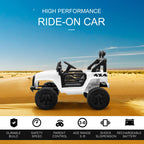 Kids Electric Ride On Car 12V Off Road Toy with Parental Remote Control 2 Motors Horn Lights Suspension Wheels for 3-6 Years Old White