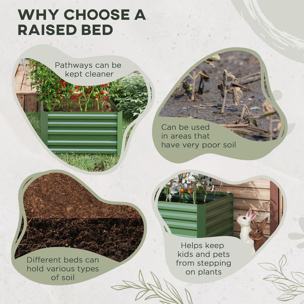 Steel Raised Bed - Reinforced Rods - Green - Outdoor Garden Planter