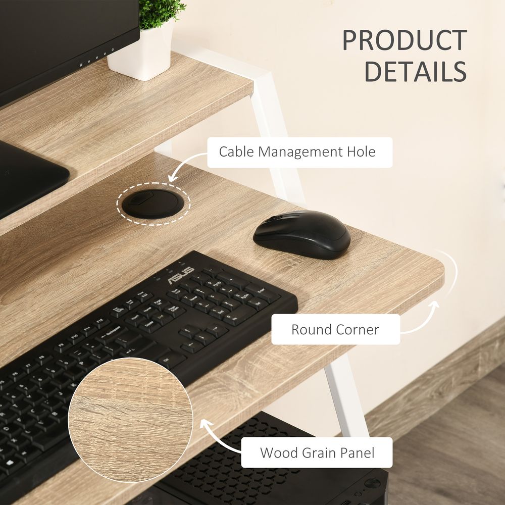 PC Desk with Storage Shelf - White/Oak Finish