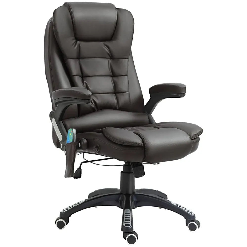 Comfort Executive Office Chair with Massage and Heat - PU Leather Recliner, Brown