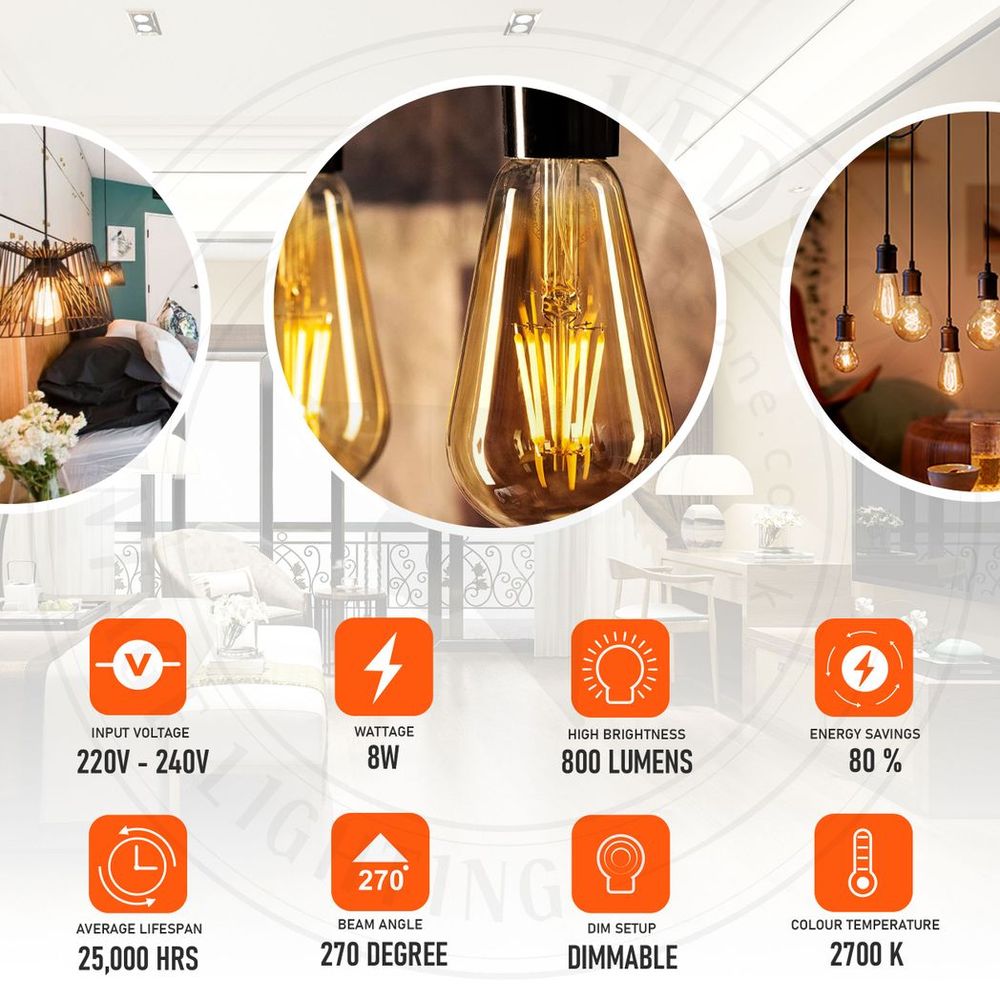 E27 Vintage LED Dimmable Bulbs, 8W Edison Light Bulb