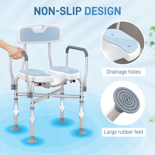 Padded Bath Chair with Slotted Seat and Adjustable Height, Light Blue
