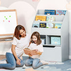 Kids Bookshelf, Toy Box w/ Storage Drawer, Wheels, for Bedroom - Grey